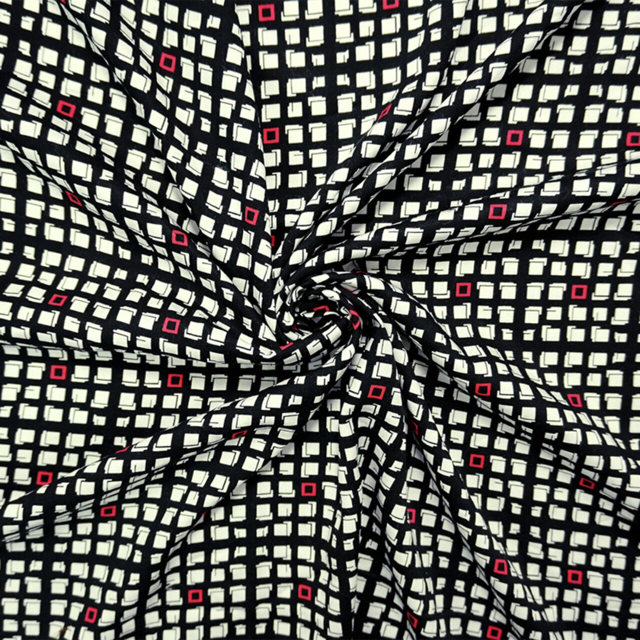 Black-White-Red Rayon Geometry Printed Twill Woven Fabric By the Yard